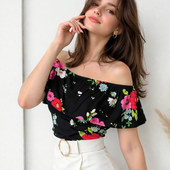 🌸 Blusa Campesina Negra con Estampado Floral